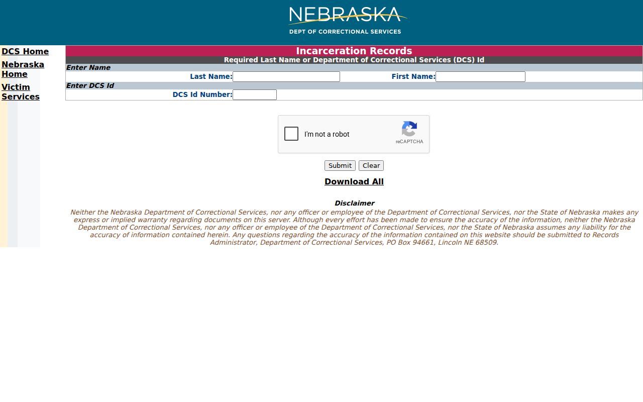 NDCS state custody search for Pawnee County arrest history