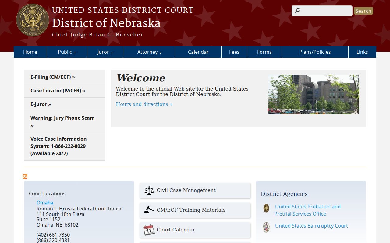 Federal District of Nebraska court for Pawnee County criminal cases