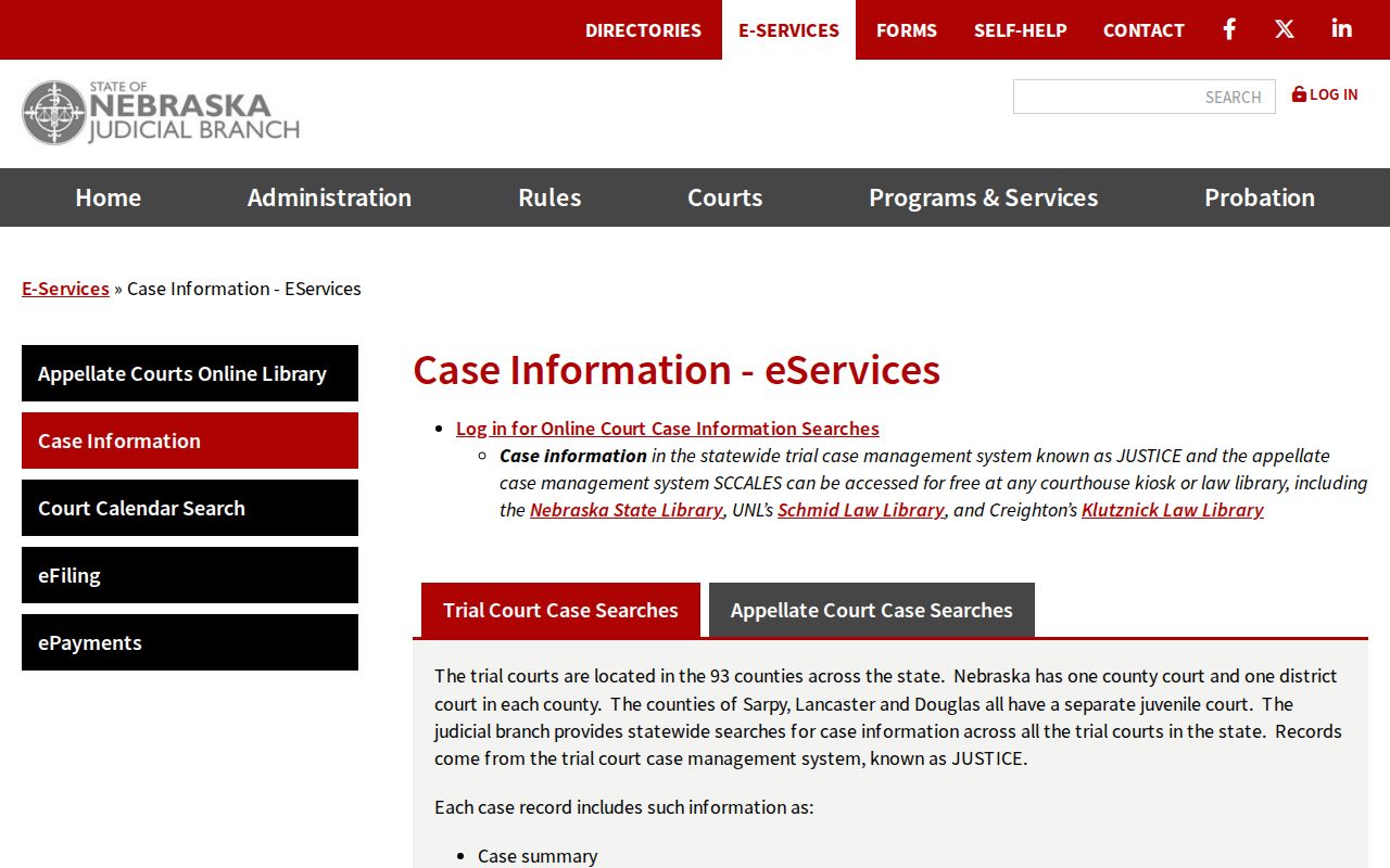 Pawnee County criminal court case search options in Nebraska JUSTICE