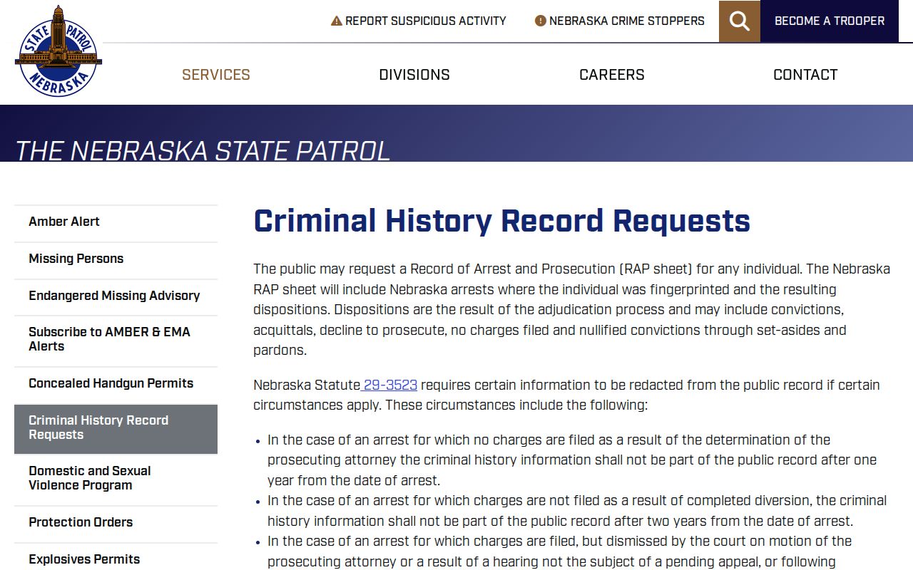 Pawnee County criminal history request guidance from Nebraska State Patrol