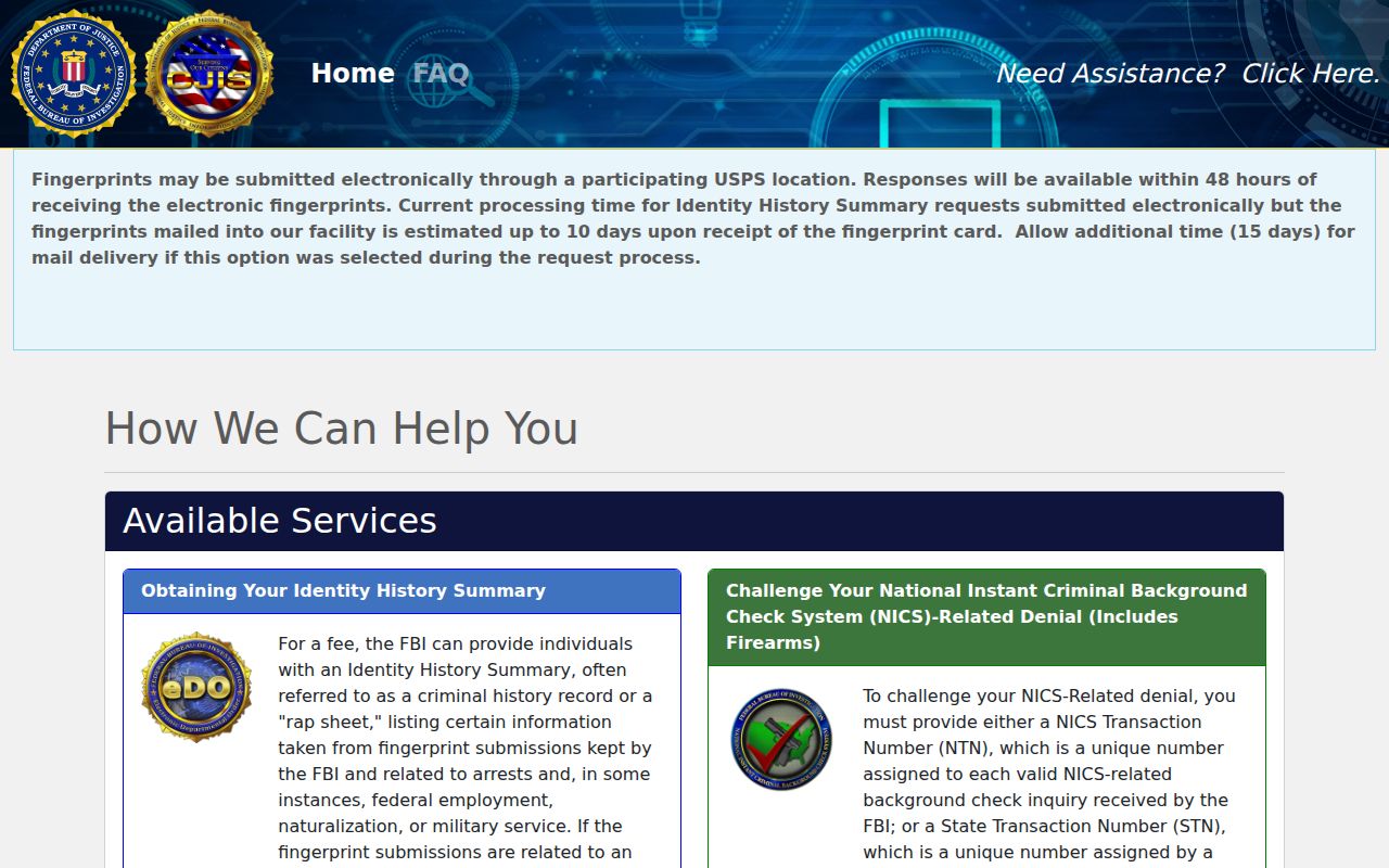 Pawnee County criminal history self-review through the FBI electronic portal