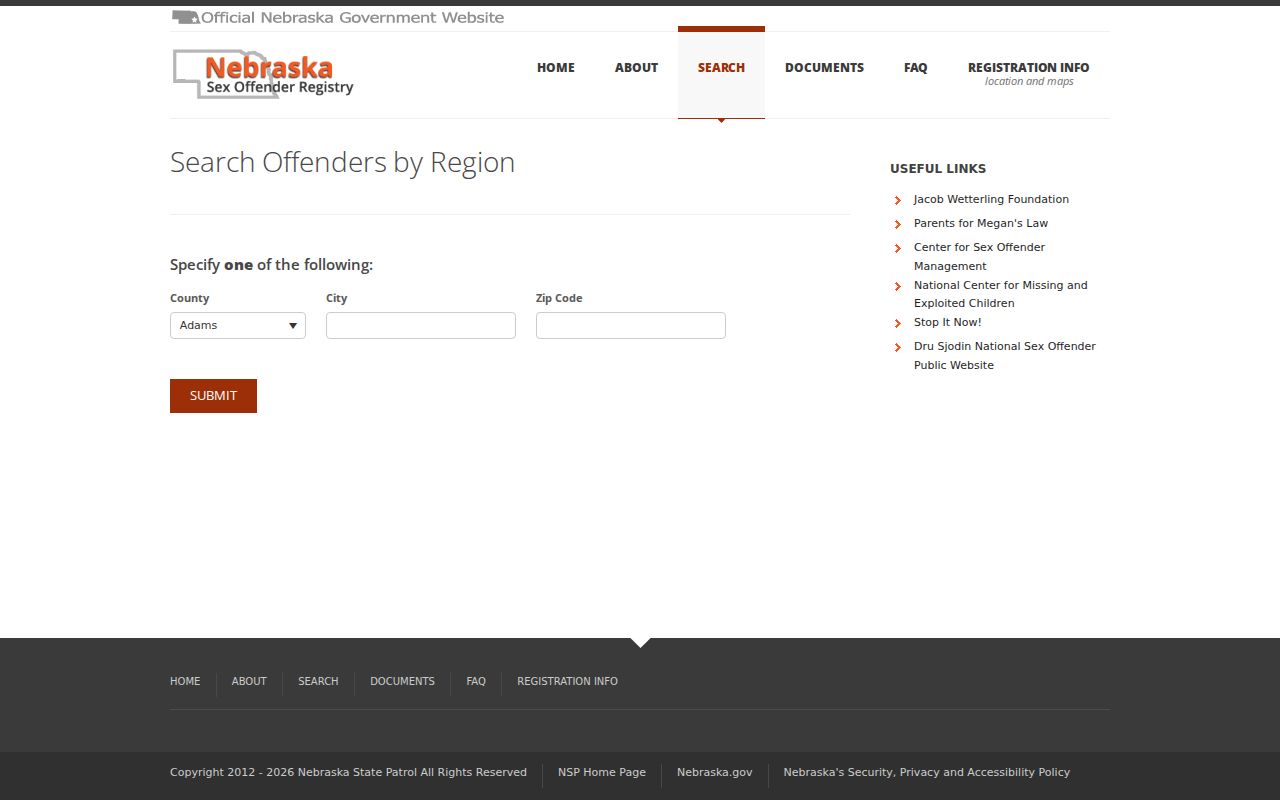Pawnee County registry region search fields