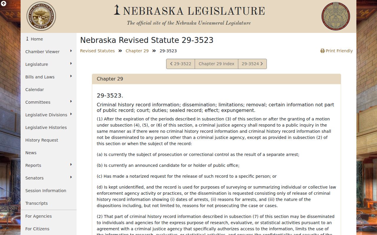 Table Rock criminal record dissemination and sealing statute